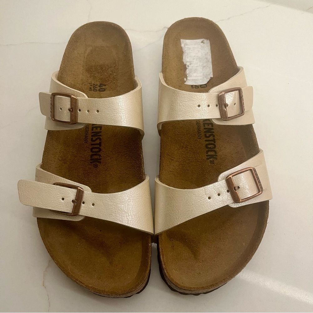 NWT✨Birkenstock Arizona Cream Neutral Rose Gold Buckle Sandals 40 - Picture 7 of 9
